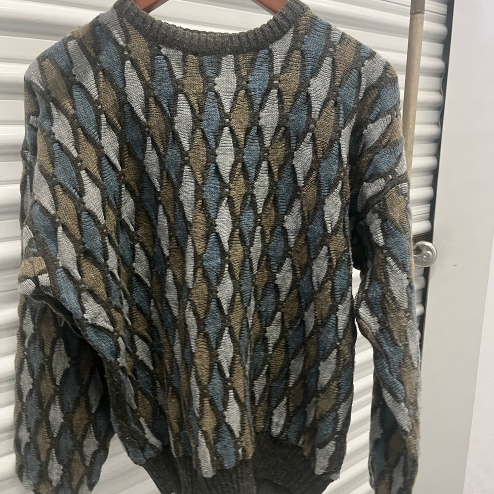 Le Tigre Blue and Brown Crewneck Sweater with Geometric Pattern